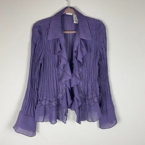 White Stag | Purple Button Down Y2K Ruffle Crimped Blouse Shirt | Size M/L
